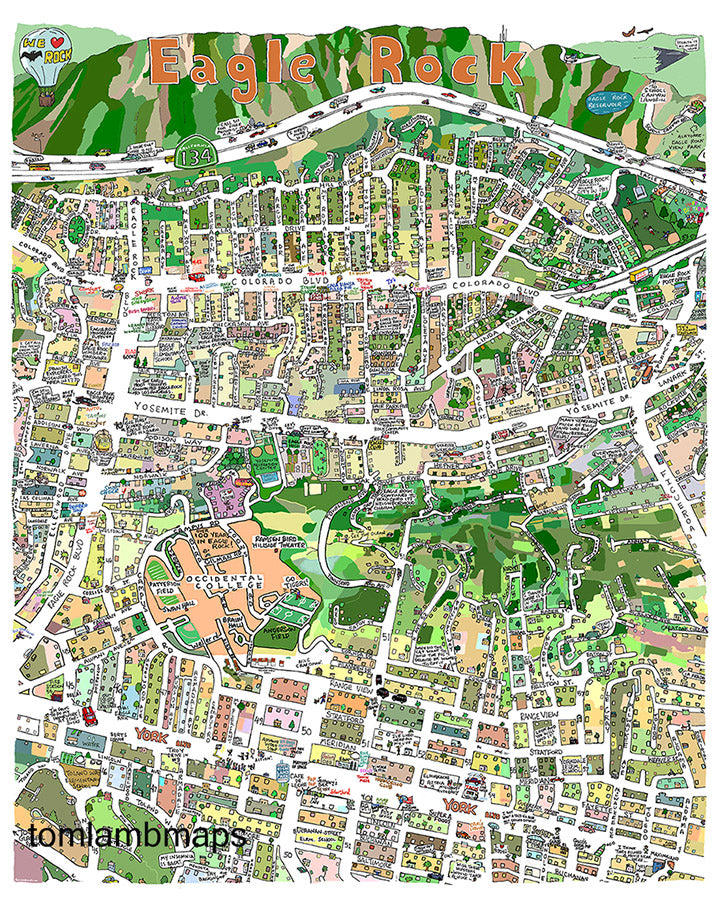 Eagle Rock + Highland Park Map Print