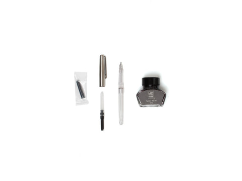 Midori Fountain Pen with Bottle of Ink - Gray
