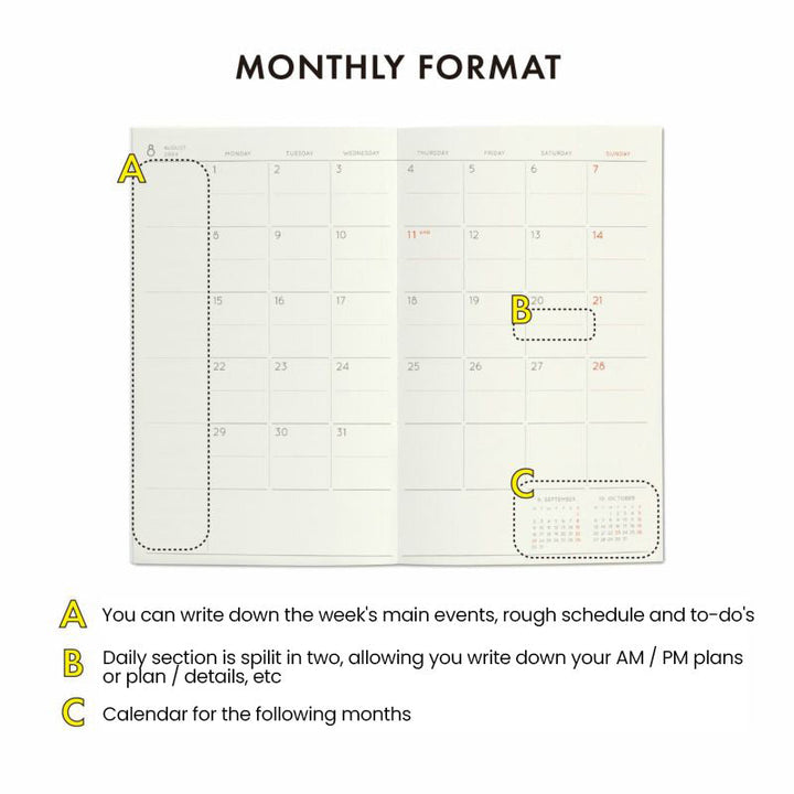 2025 Monthly Planner B6 Slim - Katy: White