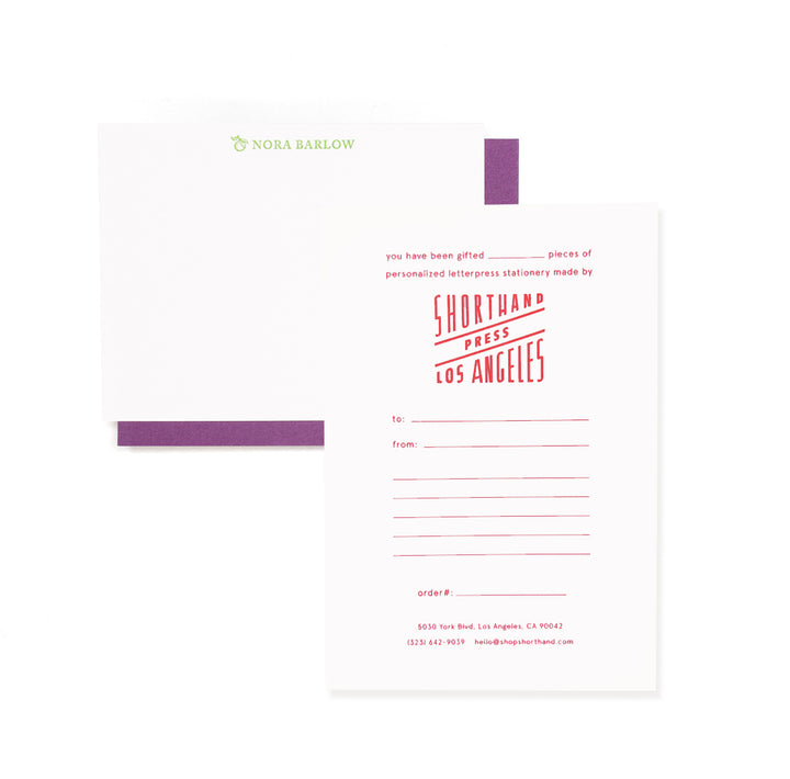 Custom Stationery Gift Certificate - Flat note + Envelope