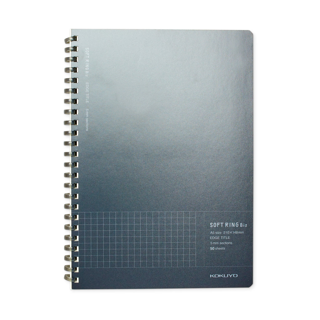 Black Soft Ring A5 Notebook - Grid