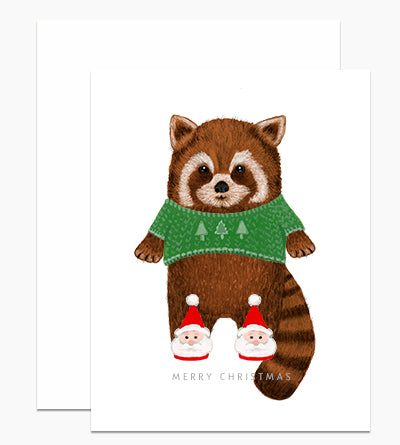 Red Panda with Holiday Slippers Card