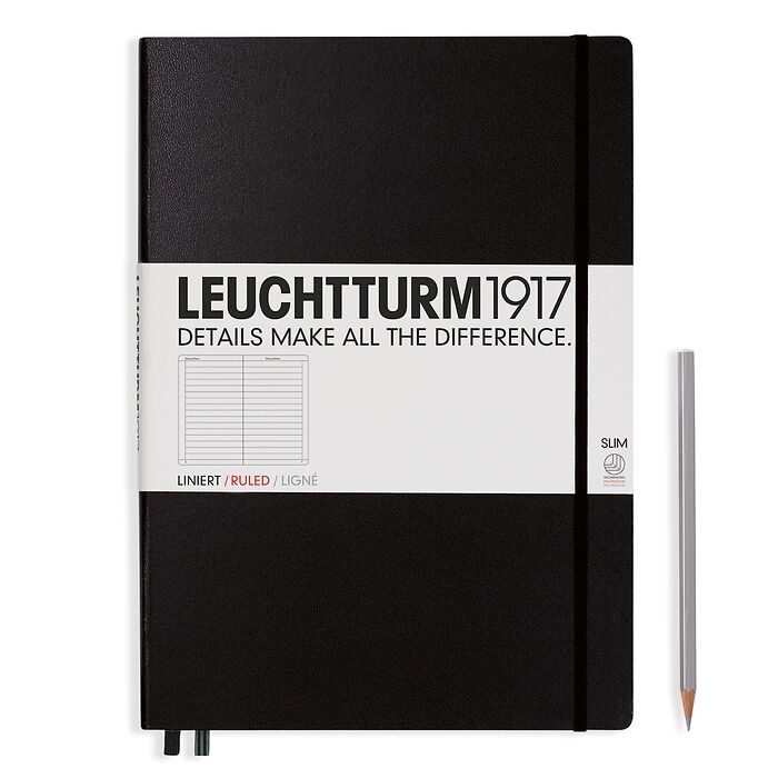 Black Hardcover A4 Master Slim Notebook - Lined