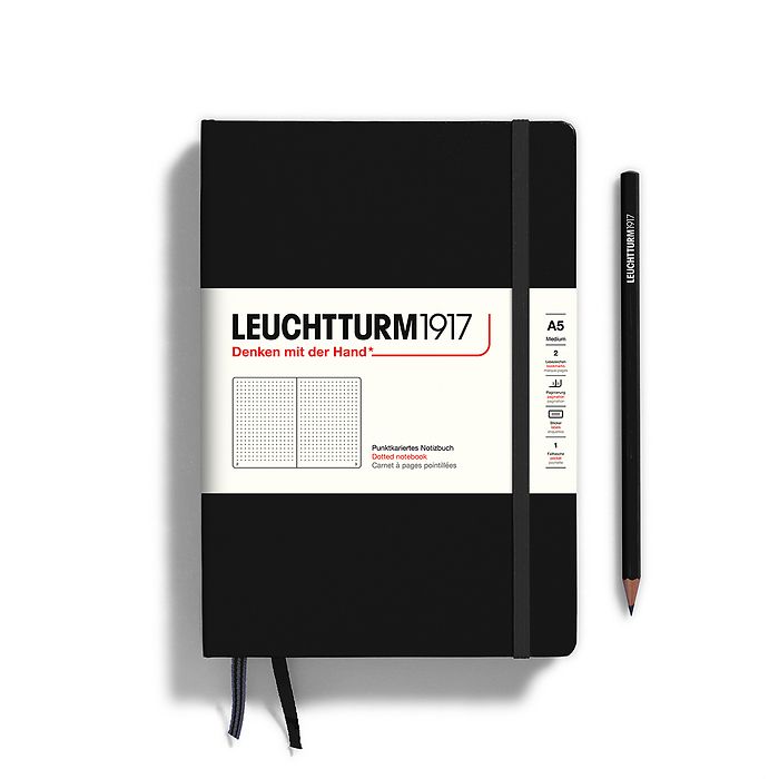 Black Hardcover A5 Medium Notebook - Dotted